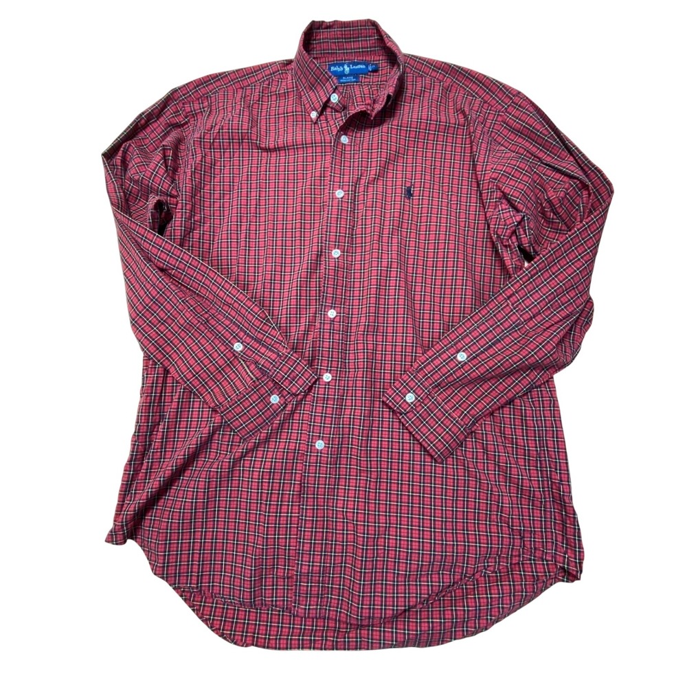 Polo Ralph Lauren Blake Red Plaid Button Down Shirt Men's Size M 100% Cotton